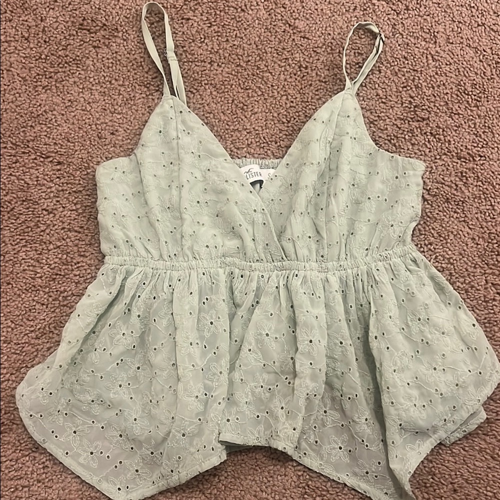 Women's Light Green Eyelet Top